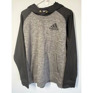 Adidas Mens L Grey/Black Climalite Pullover Hoodie Sweatshirt Play Activewear